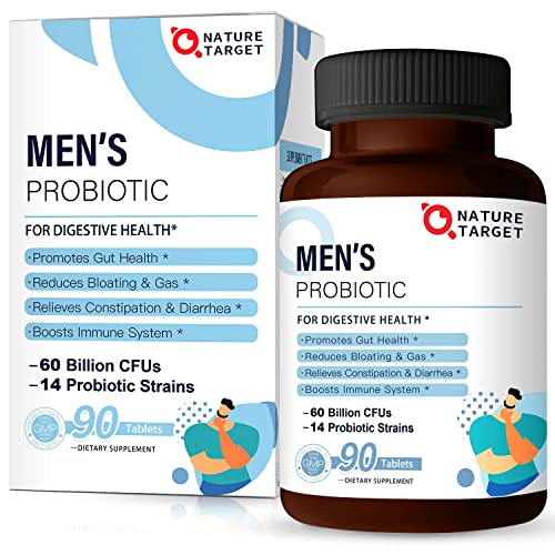 Nature Target Probiotics For Men With Men Care Supplement, Prebiotics &Amp; Probiotic For Men'S Digestive And Immune Health,Billion Cfus &Amp; Strains Shelf Stable, Gluten &Amp; Soy Free (Tablets)