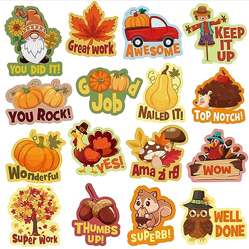 Pieces Fall Pumpkin Stickers Teacher Reward Stickers Inspiration Positive Labels Stickers Cute Autum Thanksgiving Animal Maple Leaf Stickers For Kids Homework Tests Assignments Classroom (Fall)