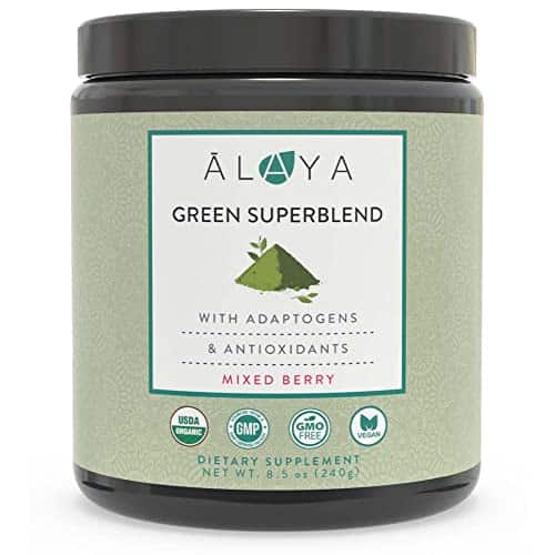 Alaya Organic Super Greens Powder   Premium Green Juice Superfood Supplement Powder   Adaptogens, Antioxidants &Amp; Probiotics Blend   Usda Organic, Non Gmo, Vegan   Servings (Mixed Berry)