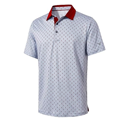 Golf Shirts For Men Dry Fit Short Sleeve Print Performance Moisture Wicking Polo Shirt