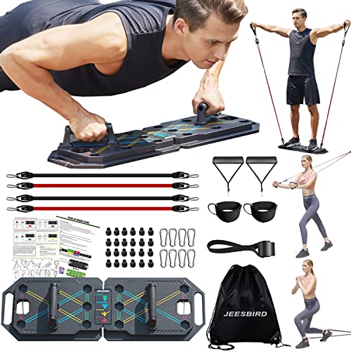 Jeesbird Push Up Board With Resistance Bands. Folding In Pushups Bar,Push Up Handles For Floor,Portable Strength Training Euipment, At Home Workout For Men And Women