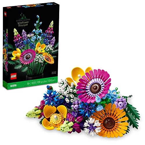 Lego Icons Wildflower Bouquet Set   Artificial Flowers With Poppies And Lavender, Adult Collection, Unique Home Dã©Cor, Botanical Piece For Wife, Spring Flowers