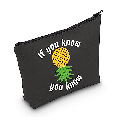 Mnigiu Funny Pineapple Cosmetic Bag Upside Down Pineapple Makeup Bag Swinger Gift Party Gift (Upside Down Pineapple Black)