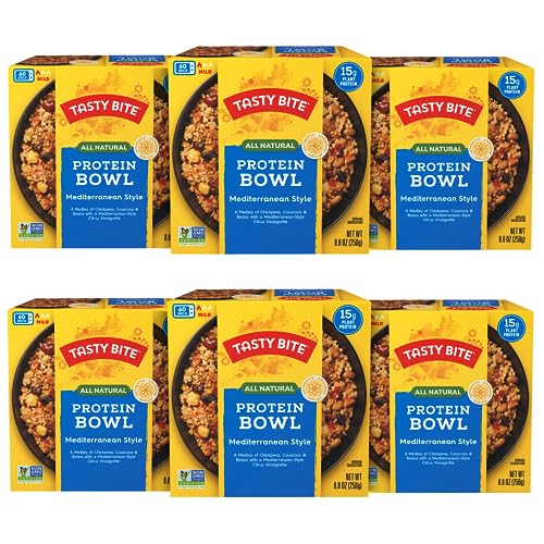 Tasty Bite Mediterranean Protein Bowl, Ounce, Pack Of , Ready To Eat, Microwaveable, Vegan, Grams Plant Protein