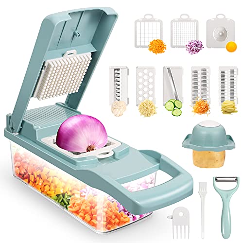 Vegetable Chopper,Senbowe Multifunctional In Food Choppers Onion Chopper Vegetable Slicer Cutter Dicer Veggie Chopper With Blades,Colander Basket,Container For Salad Potato Carrot Garlic