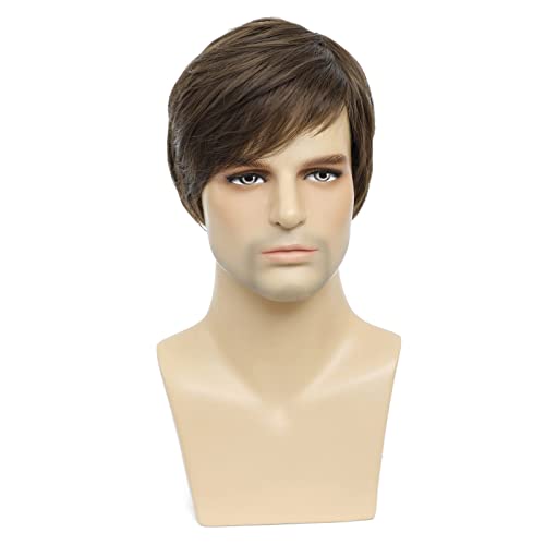 Yyhr Short Brown Wigs For Men Short Straight Mens Wig Realistic Natural Male Side Part Wig