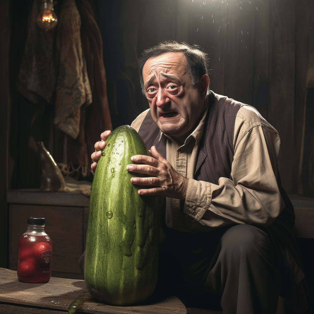 man crying with pickle