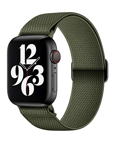 Amanecer Stretchy Nylon Watch Bands Compatible With Apple Watch Ultra Se Series , Adjustable Braided Elastic Sport Loop Rugged Straps For Iwatch Women Men (Army Green, M)