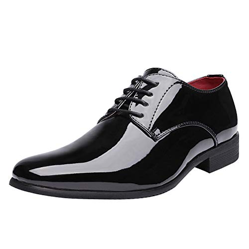 Bruno Marc Men'S Faux Patent Leather Tuxedo Dress Shoes Classic Lace Up Formal Oxford Black  Us Ceremony