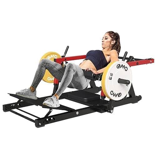 Gmwd Hip Thrust Machine, Lbs Plate Loaded Glute Bridge Machine With Weight Holder, Heavy Duty Butt Exercise Equipment For Glute Muscles Building And Butt Shaping, Adjustable Footboard, Red