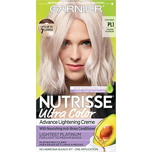 Garnier Hair Color Nutrisse Ultra Color Nourishing Creme, Pllightest Platinum (Coconut) Permanent Hair Dye, Count (Packaging May Vary)