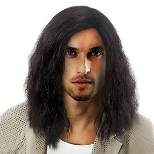 H&Amp;Bwig Black Curly Men Wigs Long Wavy Fluffy Wigs For Men Hair For Men Daily Costume Party Synthetic Hair (Black)