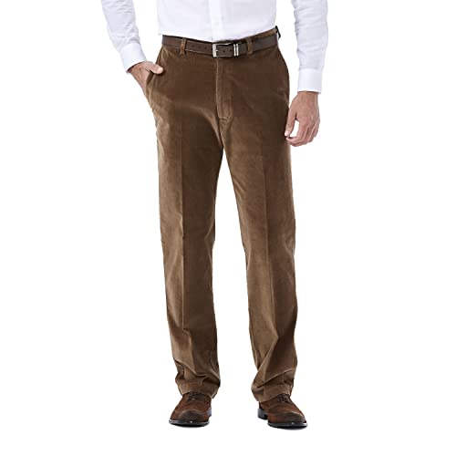 Haggar Mens Stretch Corduroy Expandable Waist Classic Fit Flat Front Casual Pants, Camel,  X L Us