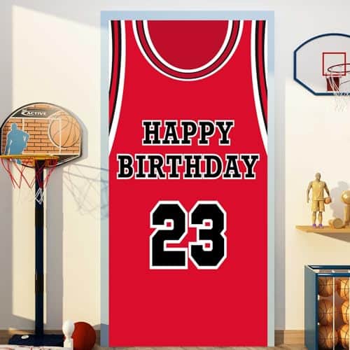 Happy Birthday Banner Backdrop Red Basketball Star Player Sports Theme Decor For Man Boy St Birthday Party Supplies Baby Shower Decorations Man Cave Photo Booth Props Background Favors