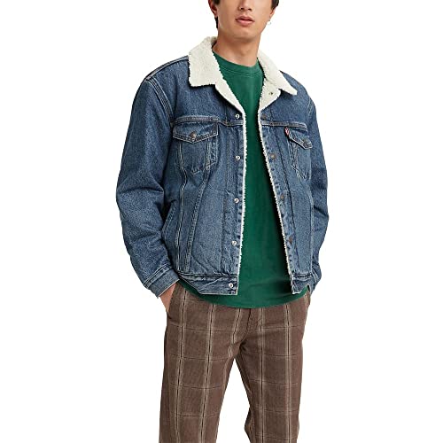 Levi'S Men'S Sherpa Trucker Jacket, Television   Medium Indigo, Large