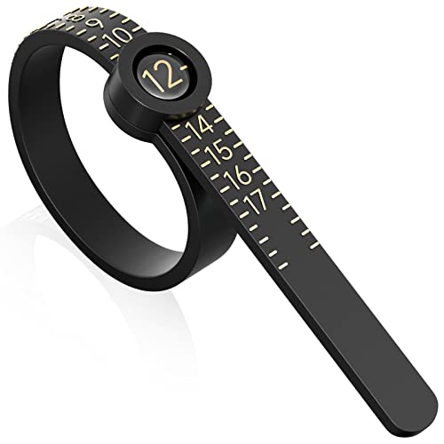 Ring Sizer Reidea Measuring Tool With Magnified Glass, Reusable Finger Size Gauge Jewelry Sizing Tool Usa Rings Size (Black Sizer Gold Scale)