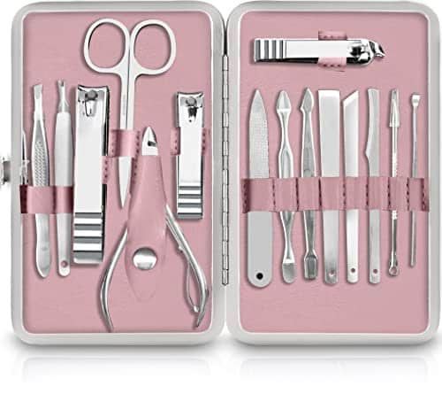 Utopia Care Pieces Manicure Set   Stainless Steel Manicure Nail Clippers Pedicure Kit   Professional Grooming Kits, Nail Care Tools With Luxurious Travel Case (Purple)