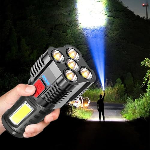 Zzkhgo Five Explosion Led Flashlight   Lumens Super Bright Flashlights, Zoomable Powerful Flashlights High Lumens Rechargeable Handheld Small Flashlight For Camping And Emergencies (Black)