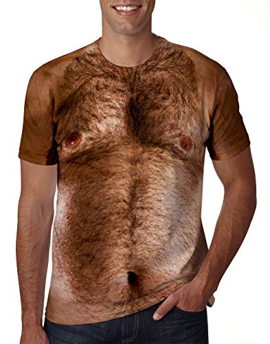 Uideazone Funny Chest Hairy Printed T Shirt For Men Women Casual Short Sleeve Graphic Tees Summer Top