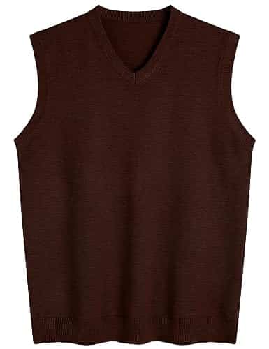 Amussiar Men'S Casual Sweater Vest V Neck Slim Fit Sleeveless Sweater Knitted Pullover Vest Maroon