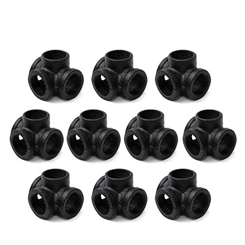 Black Ay Side Outlet Tee, Home Tzh Pack Threaded Ay Corner Cast Black Malleable Iron Pipe Fitting For Industrial Pipe, Furniture And Diy Decoration (, Black Inch)