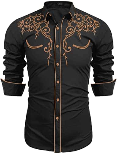 Coofandy Men Cowboy Outfit For Men Embroidered Long Sleeve Shirt Vintage Western Shirt