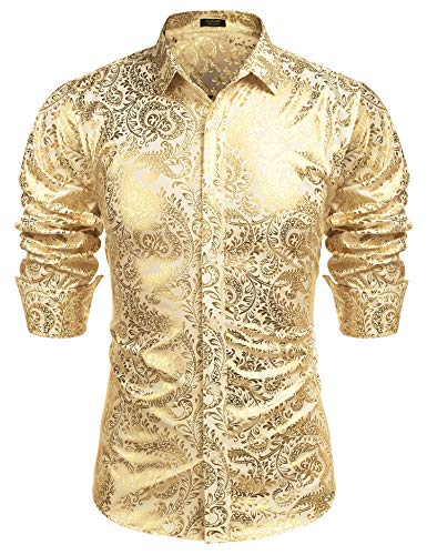 Coofandy Mens Shirt Semi Formal Dress Hipster Casual Button Down Slim Fit Apricot