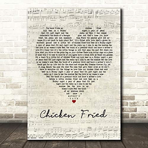 Chicken Fried Script Heart Song Lyric Gift Present Poster Print