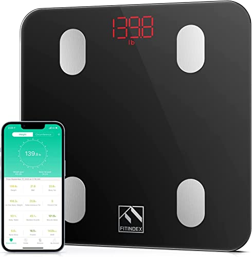 Fitindex Smart Scale For Body Weight, Digital Bathroom Scale For Body Fat Bmi Muscle, Weighting Machine With Bluetooth Body Composition Health Monitor Analyzer Sync Apps For P