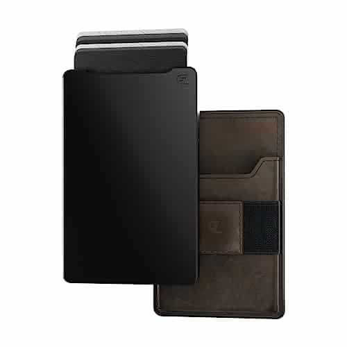 Groove Life Groove Wallet Blackbrown Leather Go Mens Minimalist Aluminum Credit Card Holder, Magnetic Thumb Swipe, Rfid Blocking, Magsafe, Genuine Leather Attachment, Lifetime