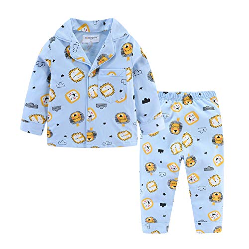 Mud Kingdom Little Boys Pajama Set Long Sleeve Cute Cartoon Lions Light Blue T