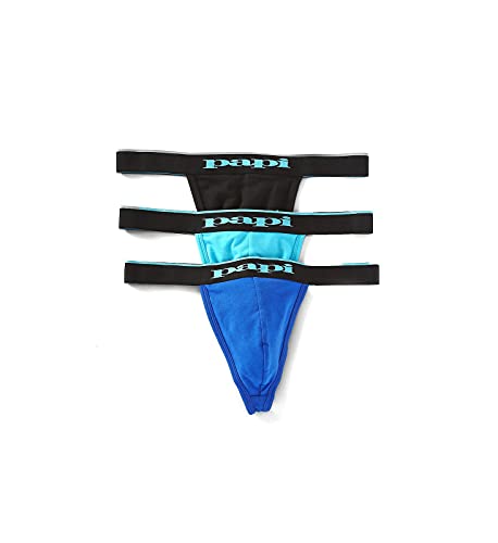 Papi Men'S Pack Cotton Stretch Thong, Blackcobaltblue, Large