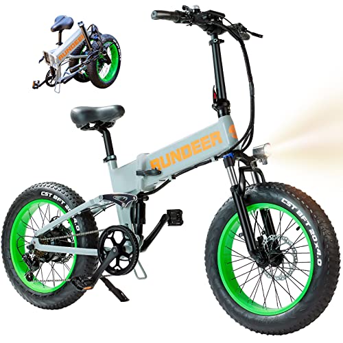 Rundeer  Electric Bike For Adults Electric Bicycle In Fat Tire Bikes, Folding Ebike For Adults With Samsung Battery V Front And Rear Shocks Absorption(Gray)