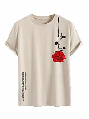 Soly Hux Men'S Graphic Tees Vintage T Shirts Floral Letter Print Crewneck Short Sleeve T Shirts Casual Summer Streetwear Khaki Graphic Medium