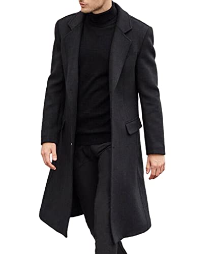 Somthron Men'S Casual Trench Coat Slim Fit Notched Collar Long Jacket Overcoat Single Breasted Pea Coat Wih Pockets Bl Xl