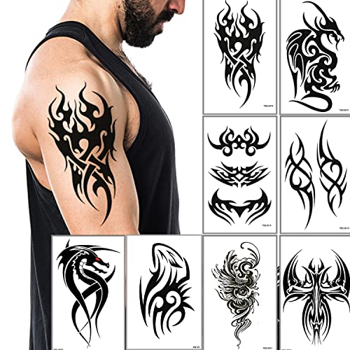 Temporary Tattoos Big Tribal Totem Tattoo Sticker For Men Women Black Large Body Art Makeup Fake Tattoo Waterproof Removable (Pattern)