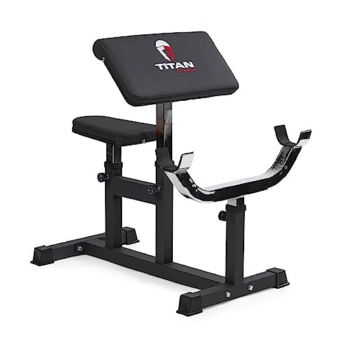 Titan Fitness Adjustable Arm Preacher Curl Weight Station, Seated Strength Training Fitness Bench, Rated Lb, Isolated Barbell Dumbbell Bicep Tricep Muscle Home Gym Fitness Equ