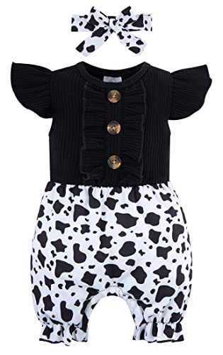 Unicomidea T Summer Cltohes Cow Print Romper Baby Girl'S Short Sleeve Bodysuit Infant Unique Baby Party Jumpsuit Onths Outfit With Headband Toddler First Bithday Bodysuit