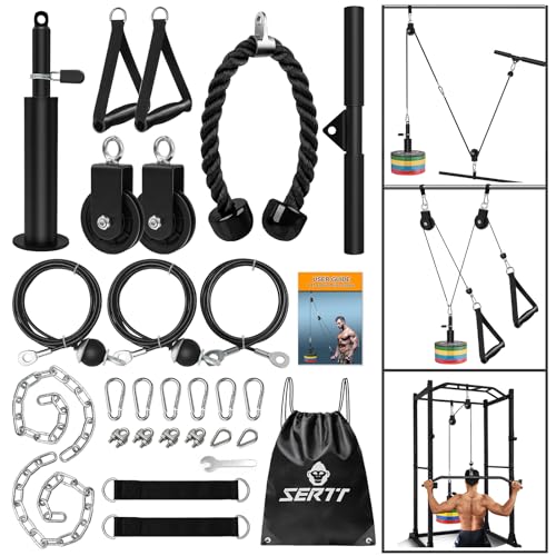 Weight Cable Pulley System Gym, Sertt Upgraded Cable Pulley Attachments For Gym Lat Pull Down, Biceps Curl, Tricep, Arm Workouts   Weight Pulley System Home Gym Add On Equipme