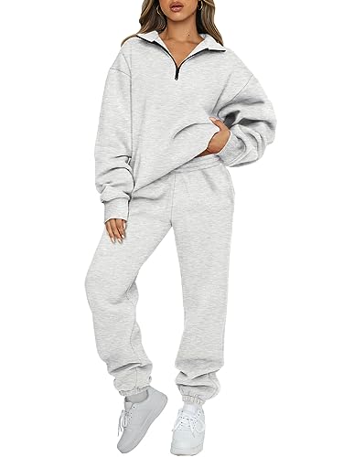 Automet Womens Winter Piece Outfits Sweat Suits Long Sleeve Tracksuits Quarter Zip Pullover With Fleece Sweatpants