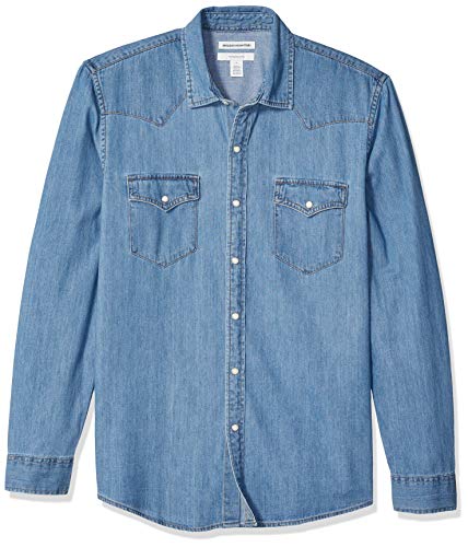 Amazon Essentials Men'S Slim Fit Long Sleeve Denim Shirt, Light Blue, Large