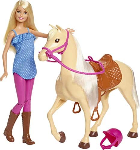 Barbie Doll, Blonde, Wearing Riding Outfit With Helmet, And Light Brown Horse With Soft White Mane And Tail, For To Year Olds