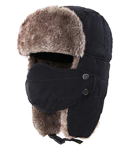 Connectyle Outdoor Trooper Trapper Hat Warm Winter Hunting Hats With Ear Flaps Mask Aviator Hat Black