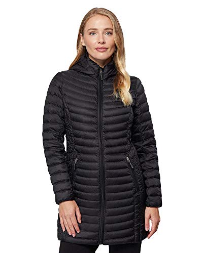 Degrees Women'S Ultra Light Packable Down Long Puffer Jacket, Black, Large