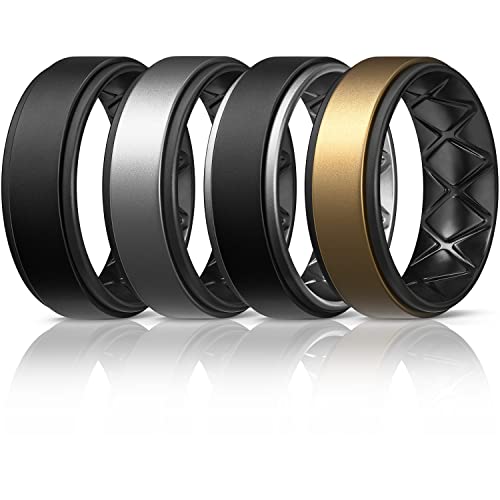 Egnaro Silicone Rings For Men Ultipack Of Breathable Mens Silicone Rubber Wedding Rings Bands   Step Edge