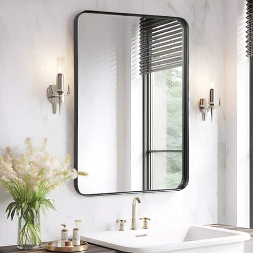 Fabuday Black Bathroom Mirror Xinch   Matte Framed Rectangle Wall Mirror, Modern Large Mirrors Wall Mounted For Bathroom, Farmhouse, Hangs Vertically Or Horizontally