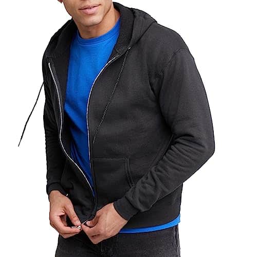 Hanes Mens Full Zip Eco Smart Hoodie Athletic Sweatshirts, Black, Large Us