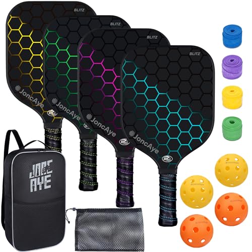 Joncaye Pickleball Paddles Set Of Fiberglass Rackets And Balls Wracquet Case, Overgrip, Ball Bag, Usapa Approved Pickle Ball Kit For Women, Men, Lightweight Starter Set For Ki