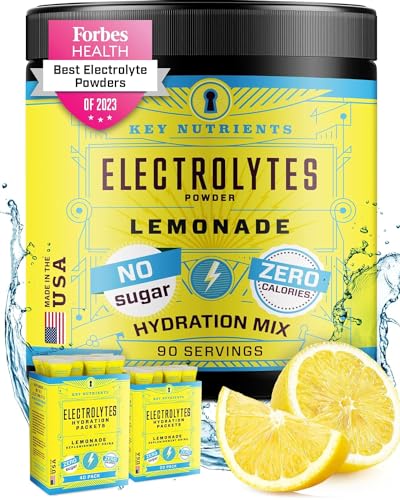 Key Nutrients Electrolytes Powder No Sugar   Refreshing Lemonade Electrolyte Powder   Hydration Powder   No Calories, Gluten Free Keto Electrolytes Powder   Servings   Made In