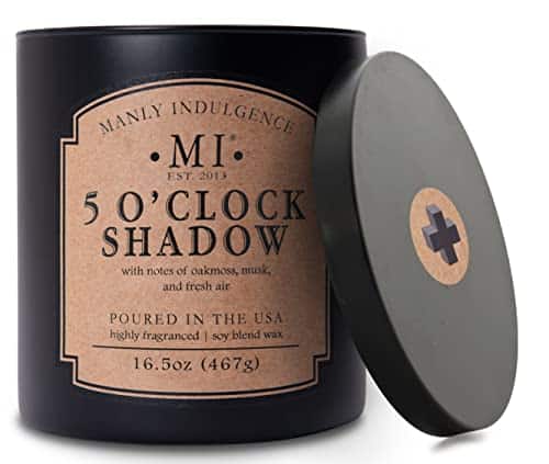 Manly Indulgence O'Clock Shadow Scented Candle For Men Oz  Ick & X Intense Fragrance  Oakmoss, Musk & Fresh Air  Up To Hour Burn, Soy Blend Wax, Usa Poured, Black